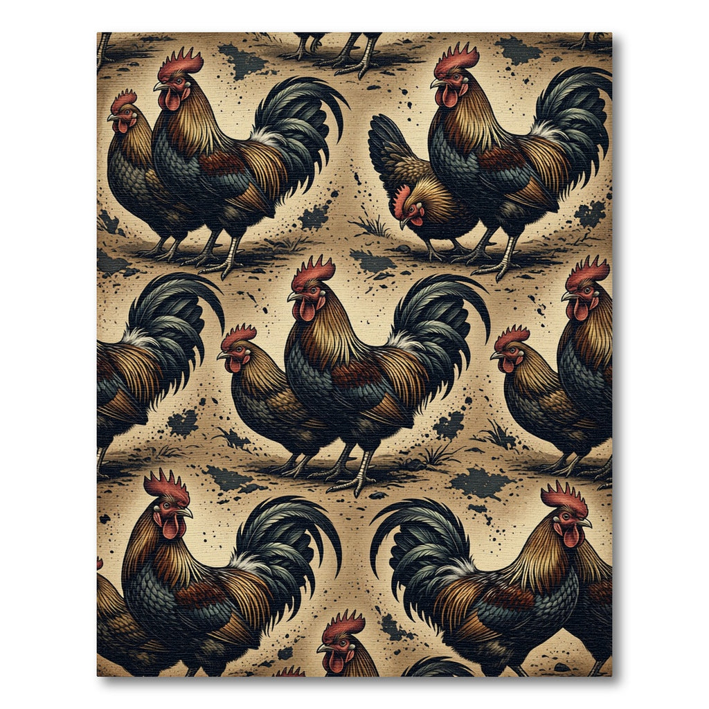 Rustic Farmhouse Rooster Earth Tone Area Rug