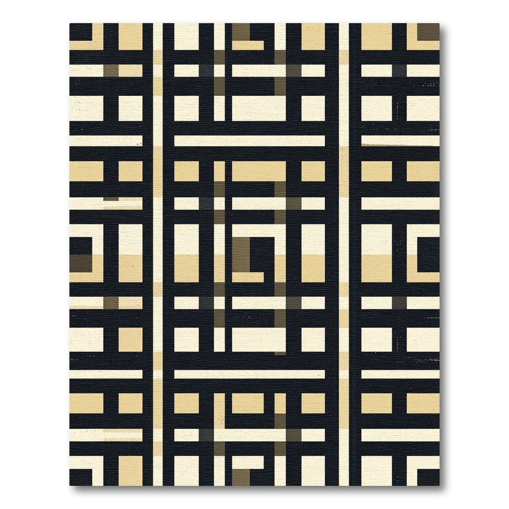 Modern Black Beige Geometric Grid Rug