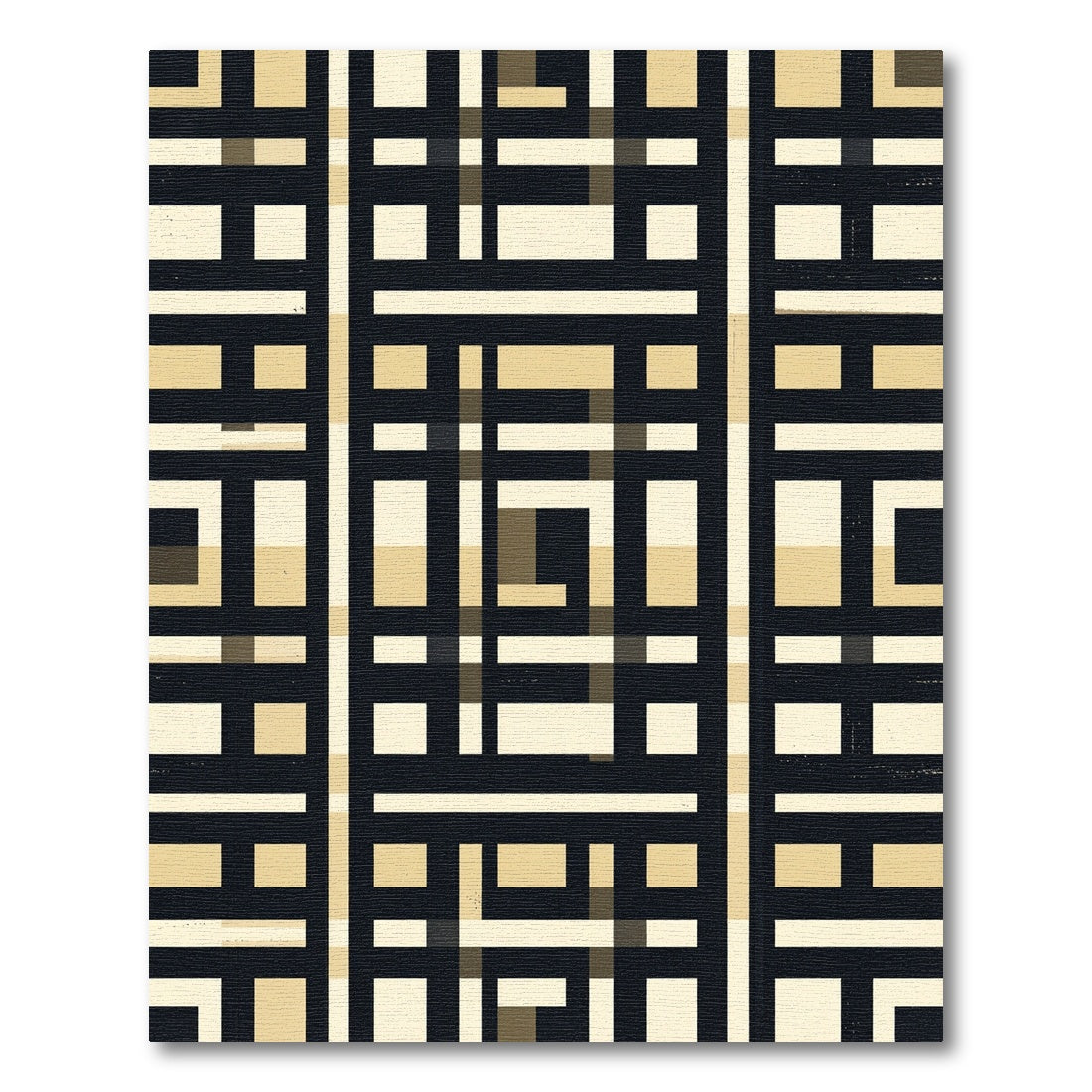 Modern Black Beige Geometric Grid Rug