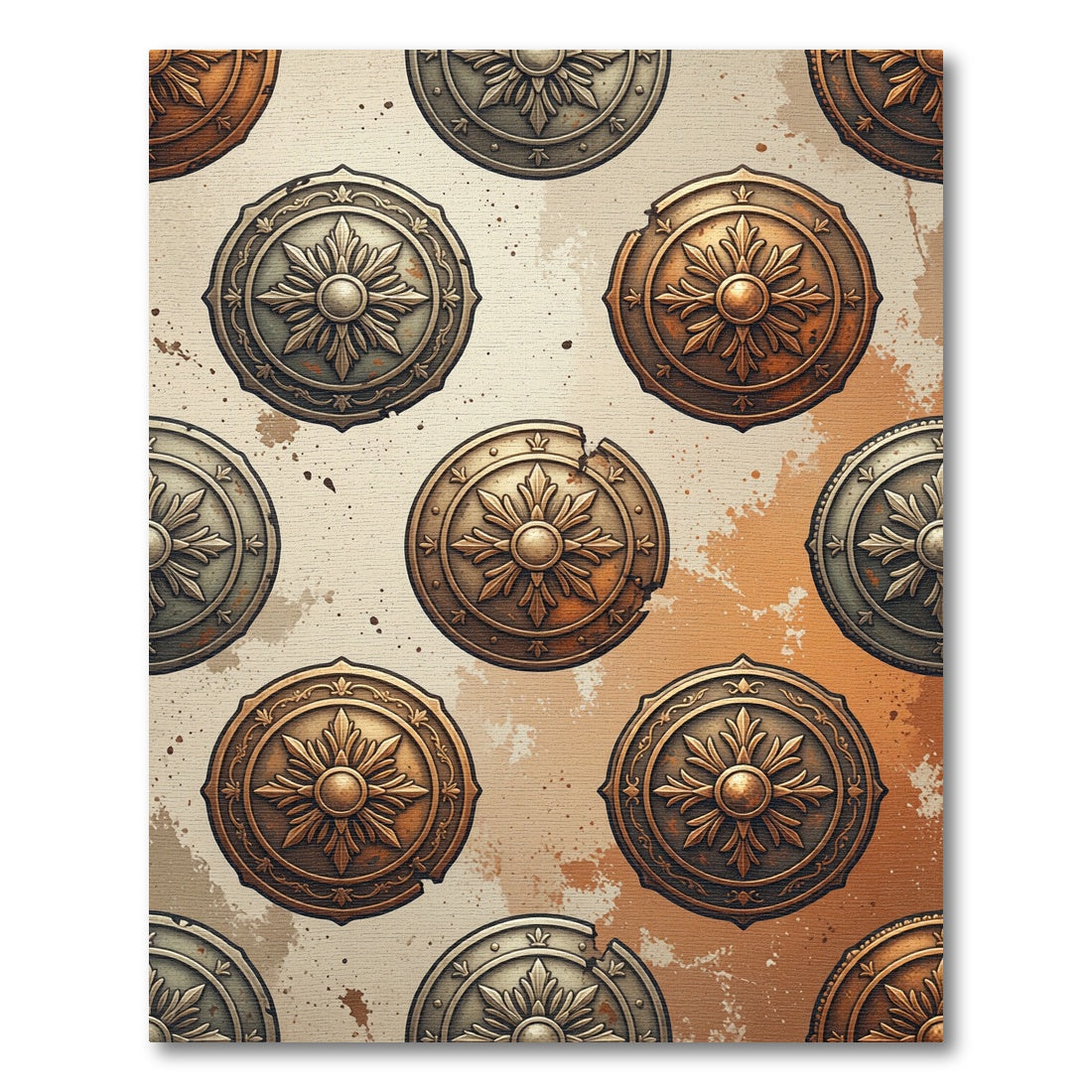 Antique Bronze Metallic Shield Medallion Rug