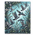 Whimsical Sky Blue Flying Bird Meadow Rug