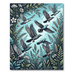 Whimsical Sky Blue Flying Bird Meadow Rug