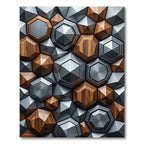 Metallic Wood Geometric Hexagon Mosaic Rug