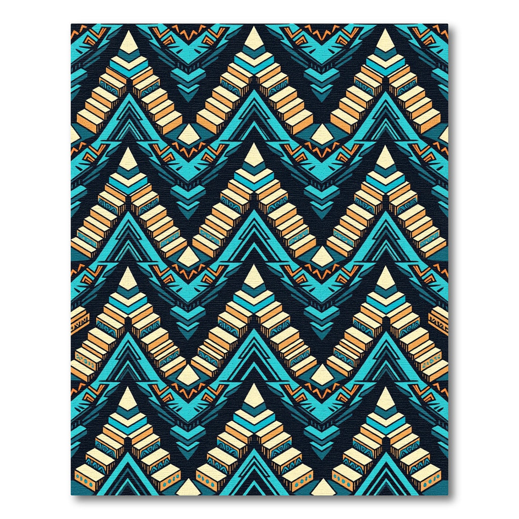 Vibrant Teal Geometric Aztec Staircase Rug