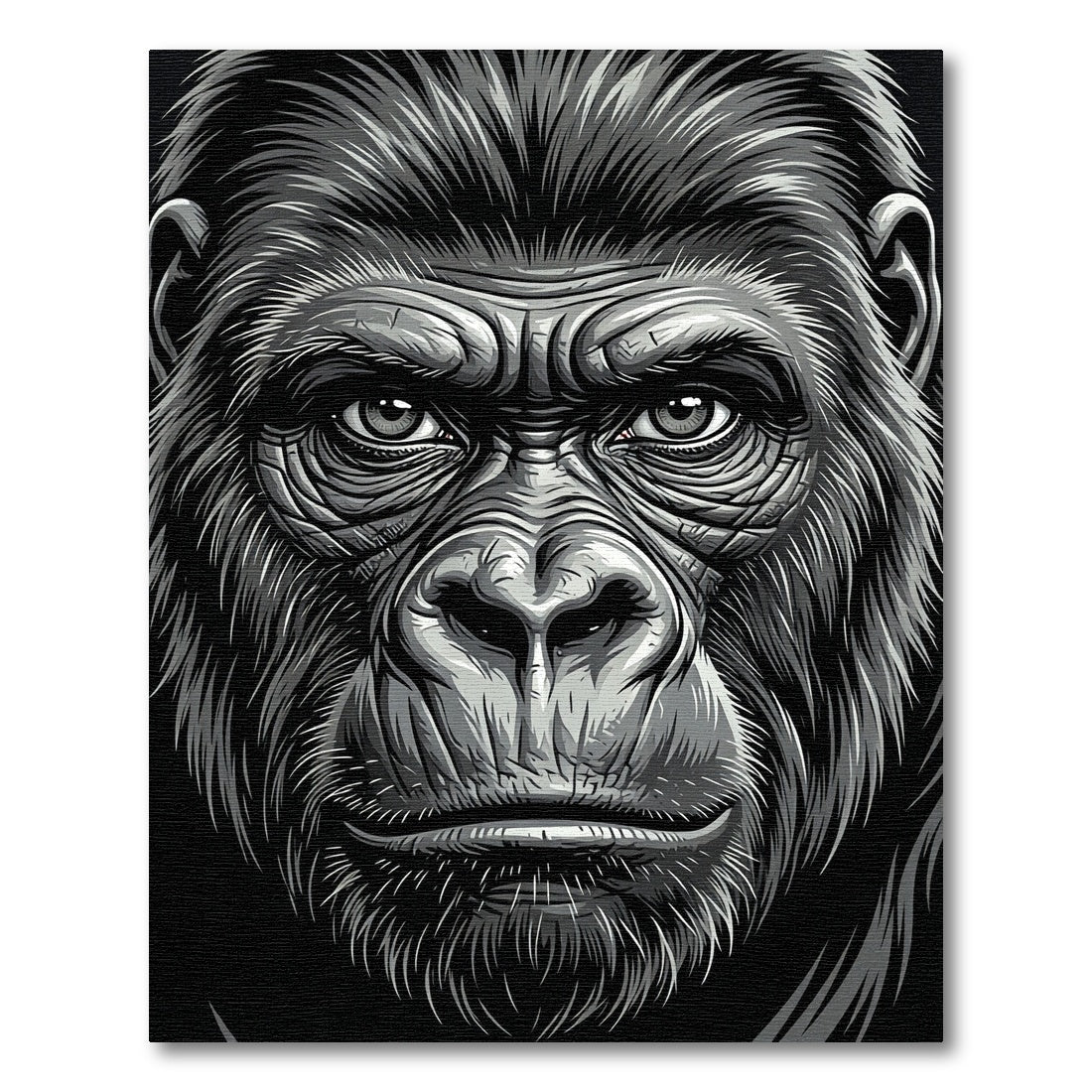 Majestic Black and White Gorilla Portrait Rug