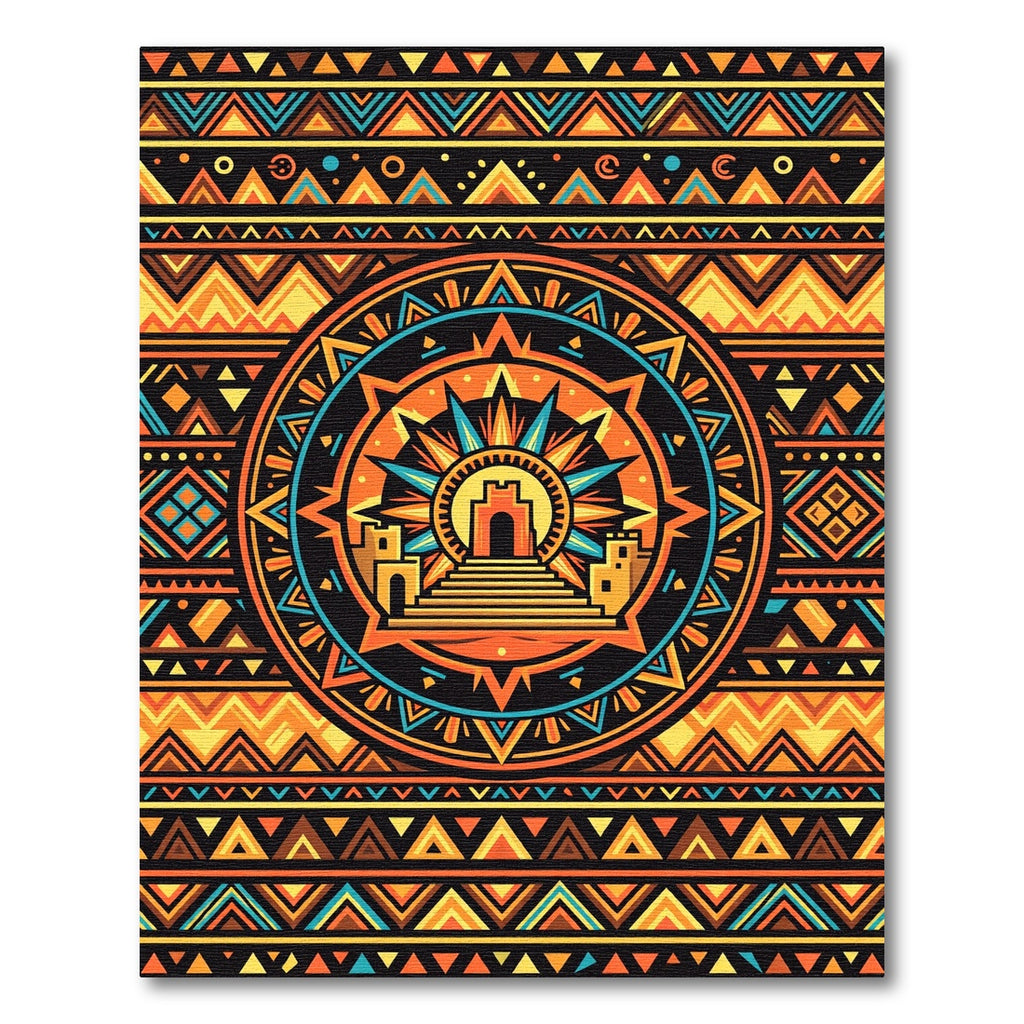 Vibrant Aztec Sun Temple Geometric Wall Rug