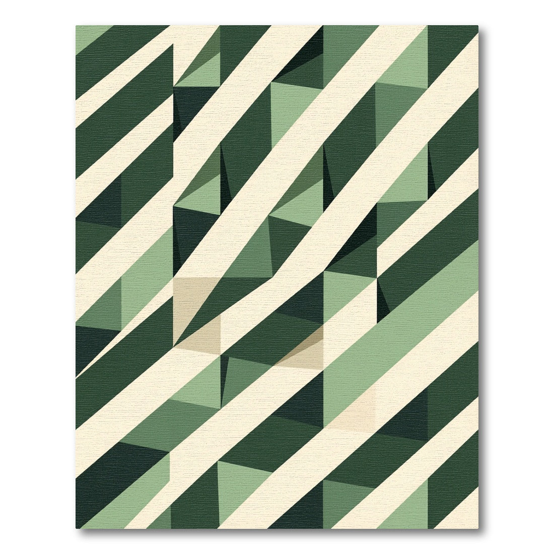 Modern Geometric Forest Green Layered Stripes Rug