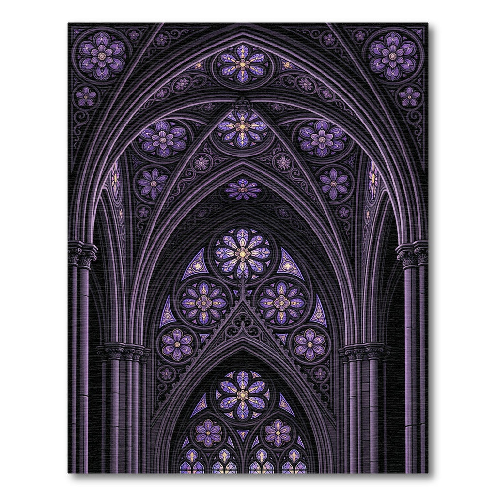 Gothic Violet Floral Cathedral Arch Rug