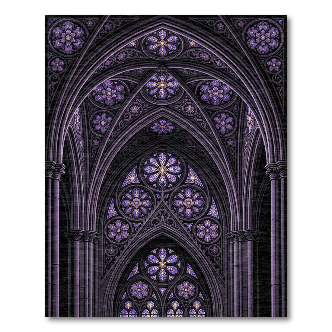 Gothic Violet Floral Cathedral Arch Rug