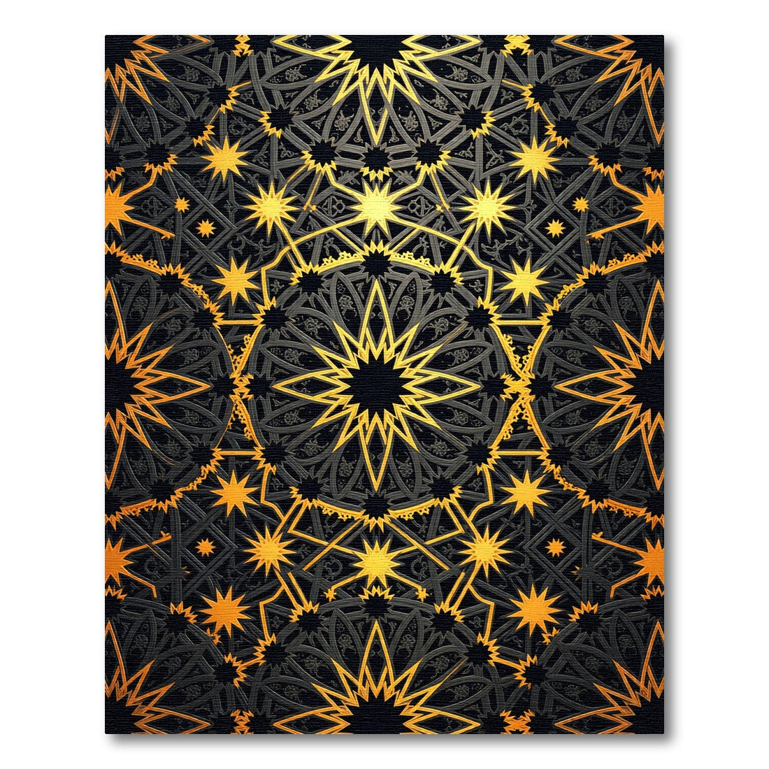 Gilded Black Celestial Geometric Star Art Rug