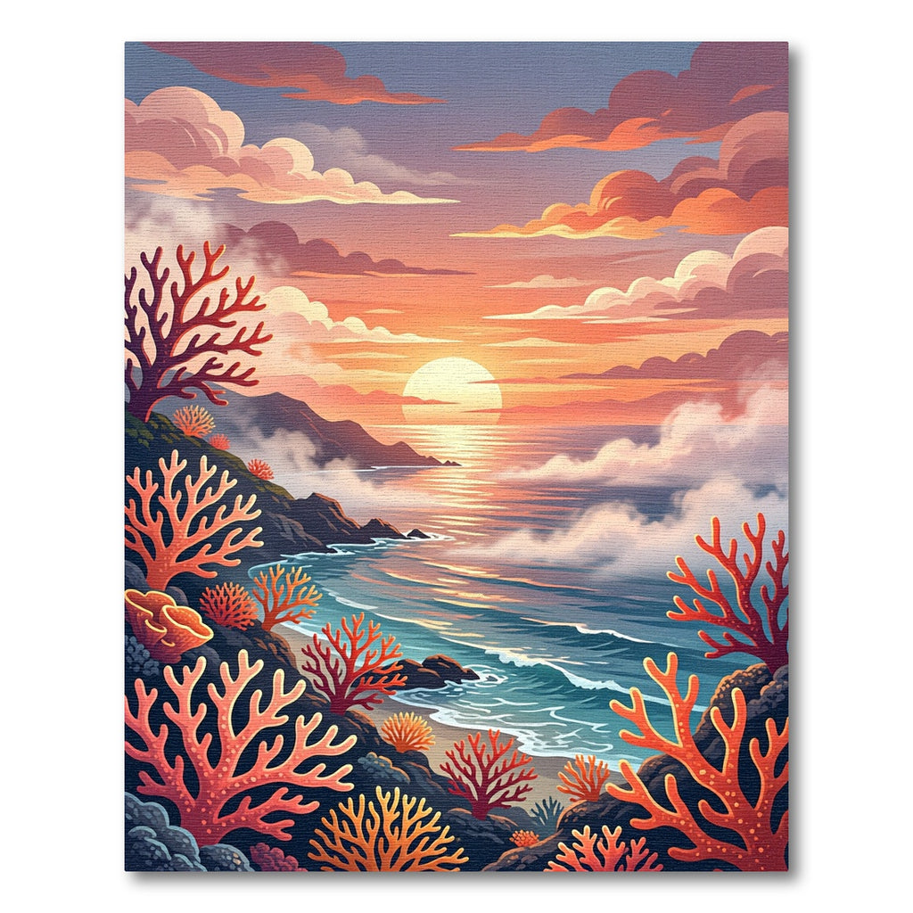 Coral Sunset Coastal Ocean Rug
