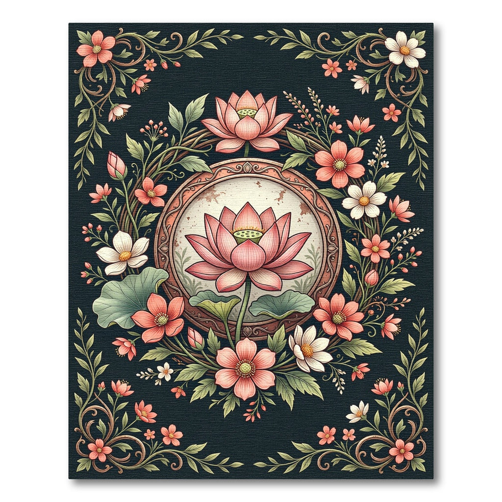Elegant Pink Lotus Floral Medallion Rug