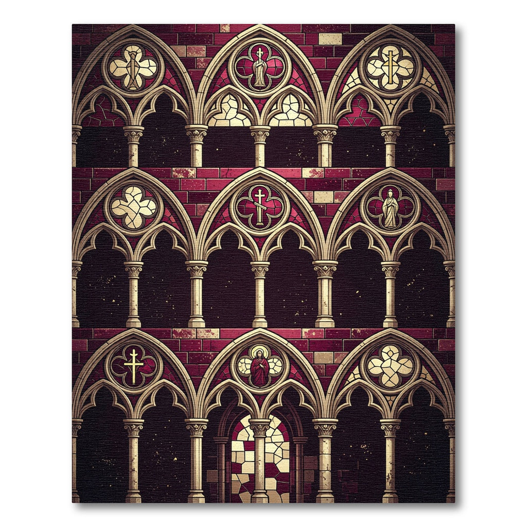 Gothic Cathedral Burgundy Arch Medallion Rug