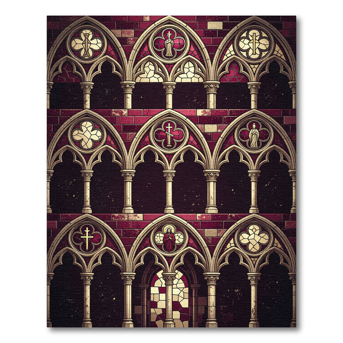 Gothic Cathedral Burgundy Arch Medallion Rug