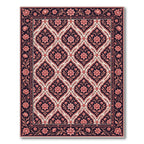 Deep Navy Coral Floral Lattice Rug