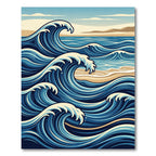Japanese Inspired Deep Blue Ocean Waves Rug