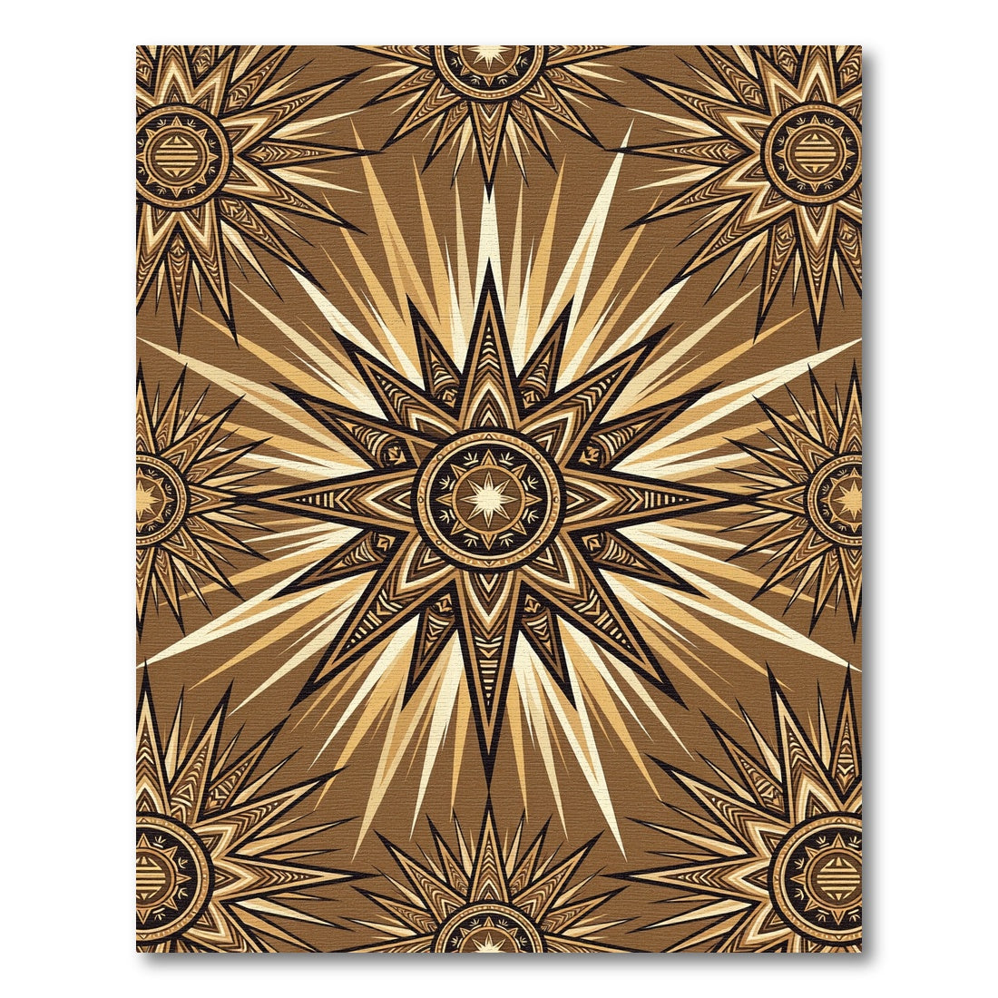 Golden Sunburst Celestial Geometric Medallion Rug