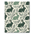 Sage Green Rabbit Woodland Forest Illustration Rug