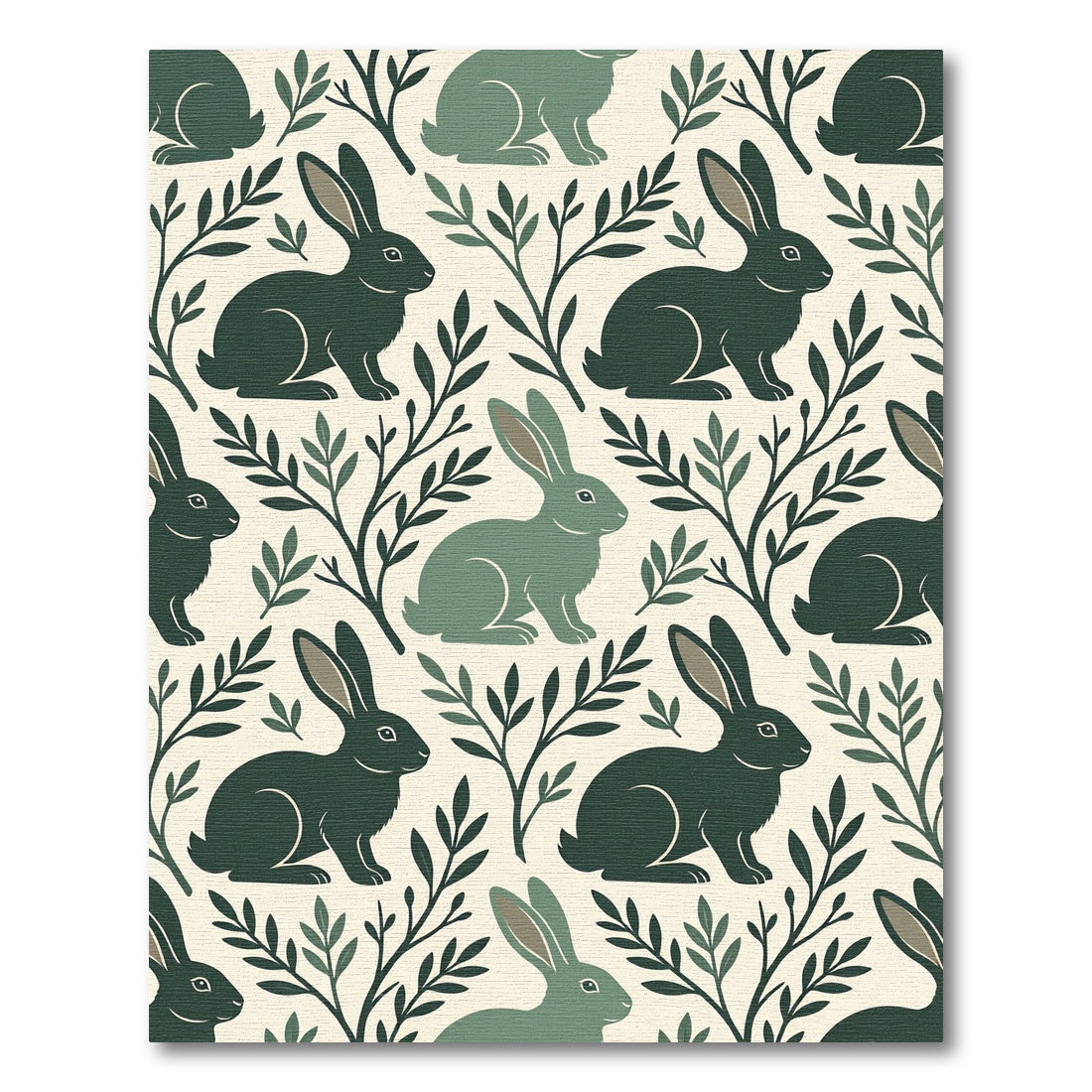 Sage Green Rabbit Woodland Forest Illustration Rug