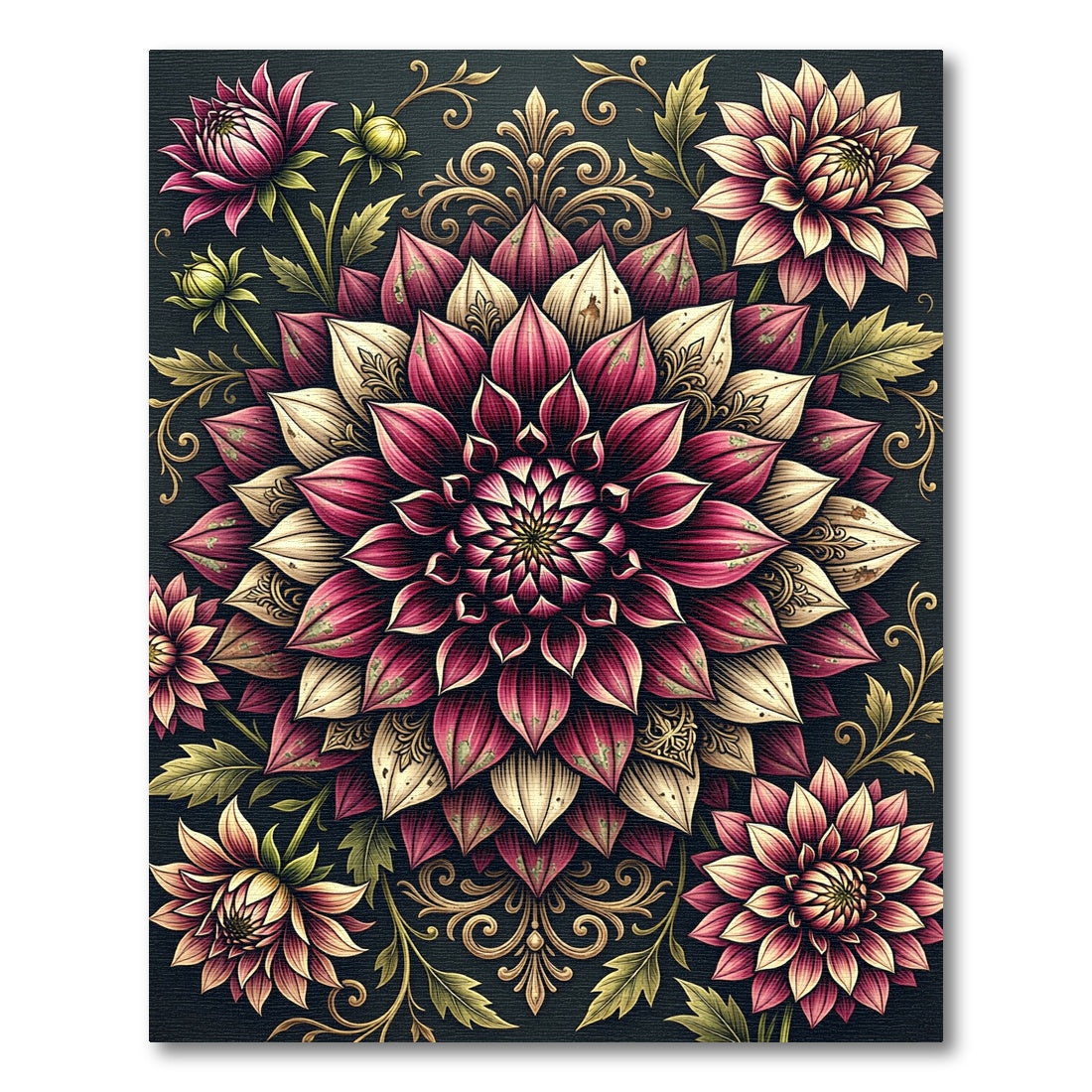 Vintage Crimson Cream Floral Medallion Rug