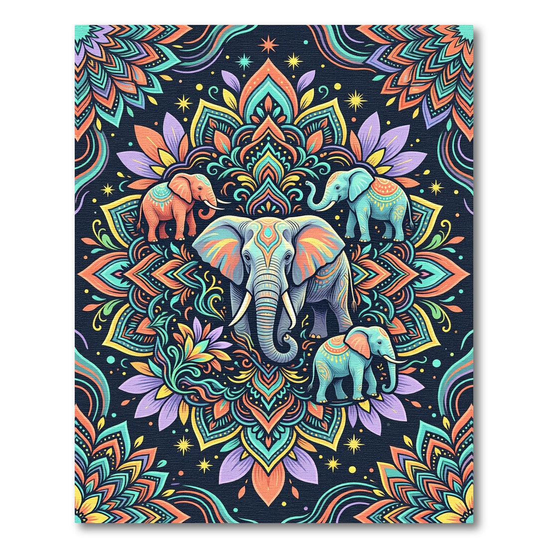 Vibrant Colorful Elephant Floral Mandala Rug