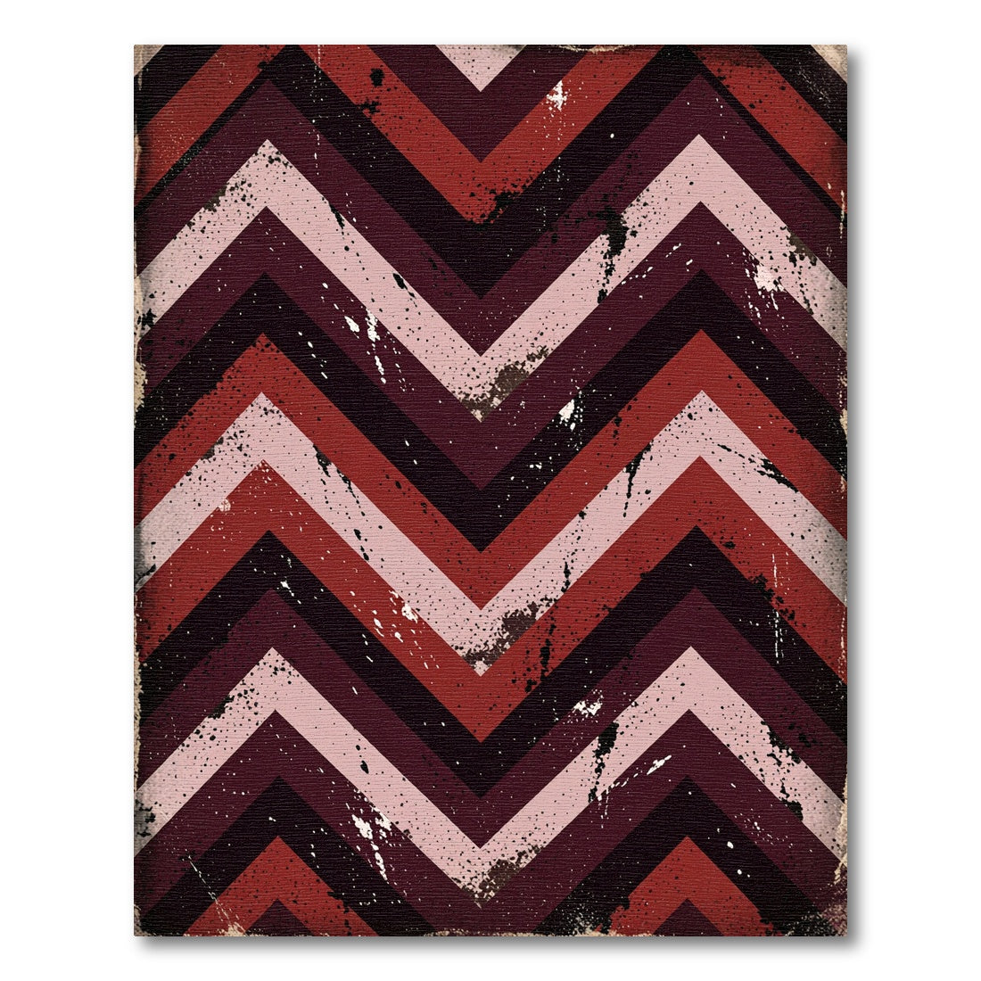 Distressed Burgundy Chevron Stripe Area Rug