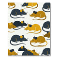 Playful Golden and Charcoal Mouse Illustration Rug
