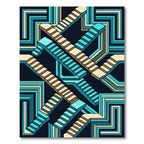 Geometric Teal and Cream Isometric Staircase Rug