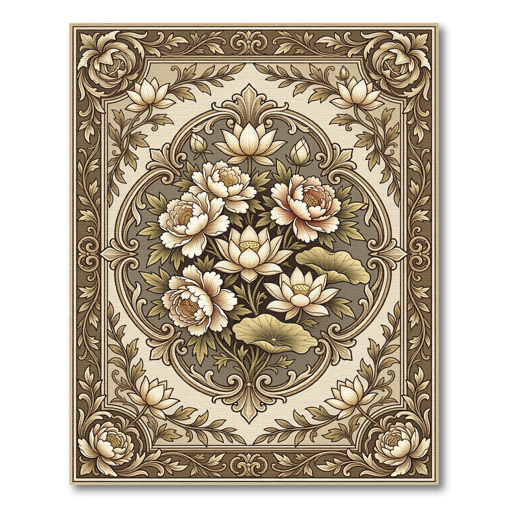 Antique Floral Lotus Medallion Rug