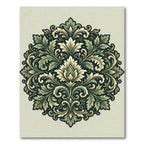 Elegant Sage Floral Damask Medallion Rug