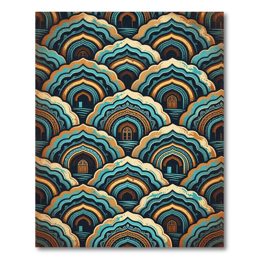 Turquoise Gold Archway Geometric Rug
