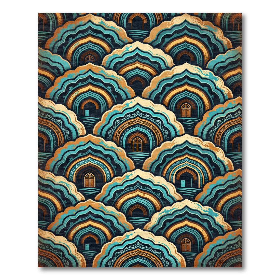 Turquoise Gold Archway Geometric Rug