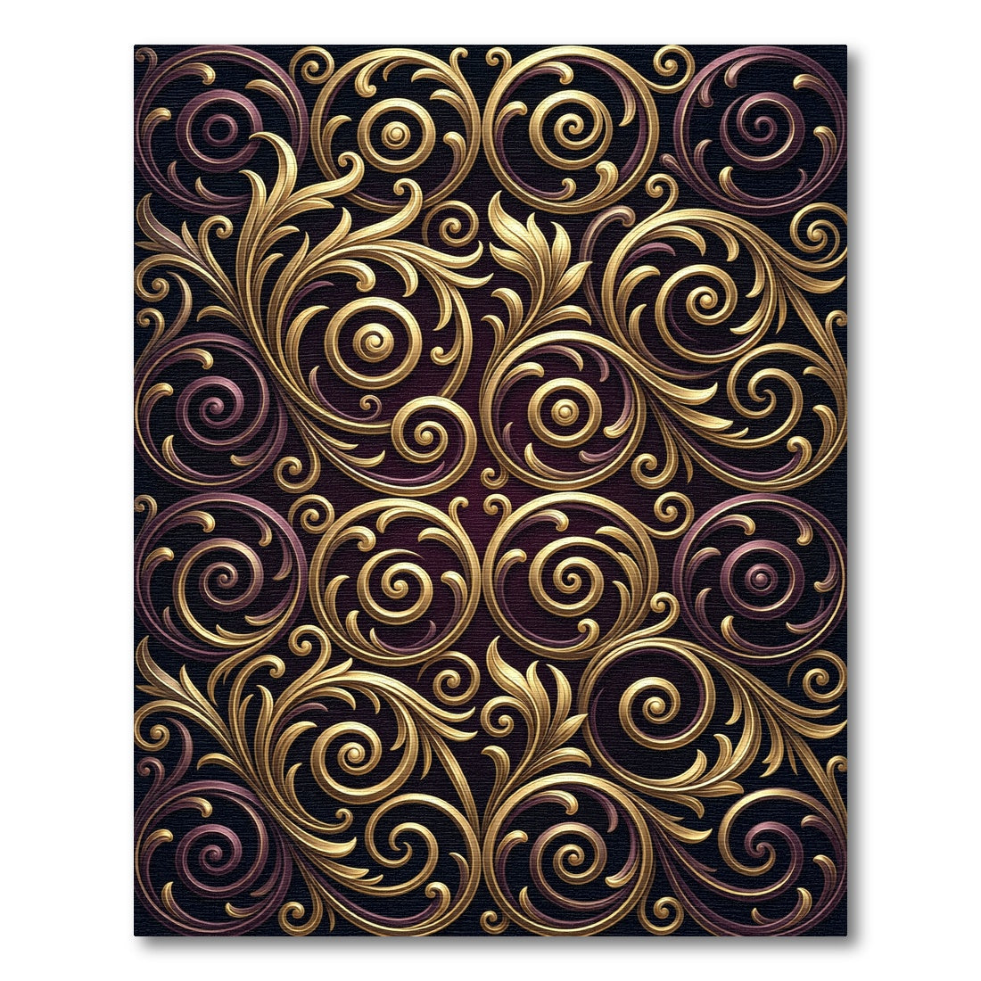 Ornate Gold Filigree Swirls Rug