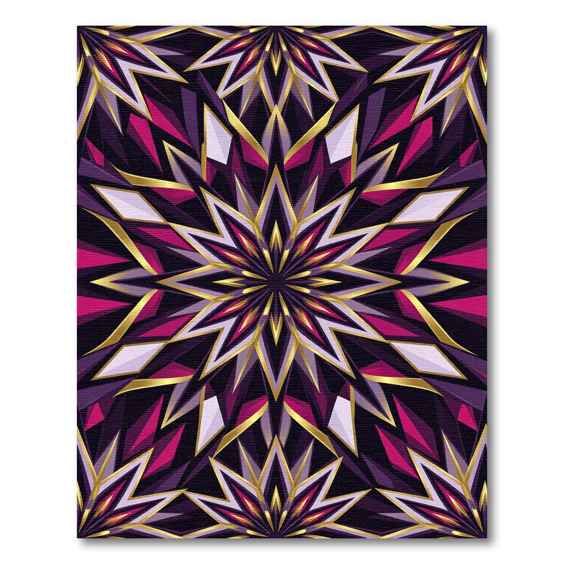 Geometric Violet Gold Starburst Mandala Rug