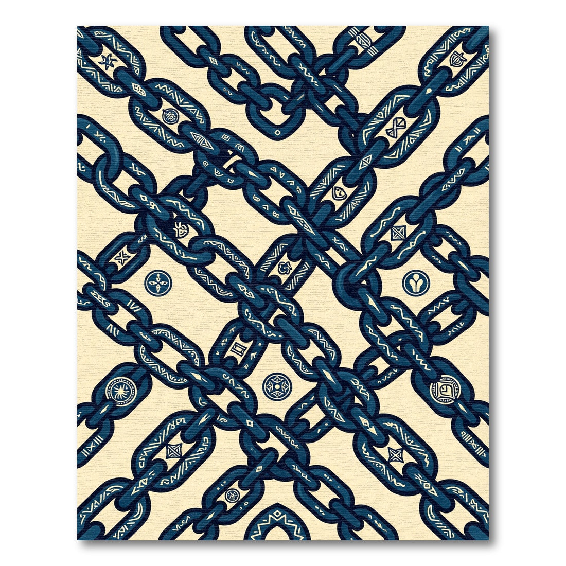 Navy Blue Interconnected Chain Accents Rug