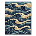 Deep Blue Tan Swirling Ocean Waves Rug