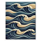 Deep Blue Tan Swirling Ocean Waves Rug