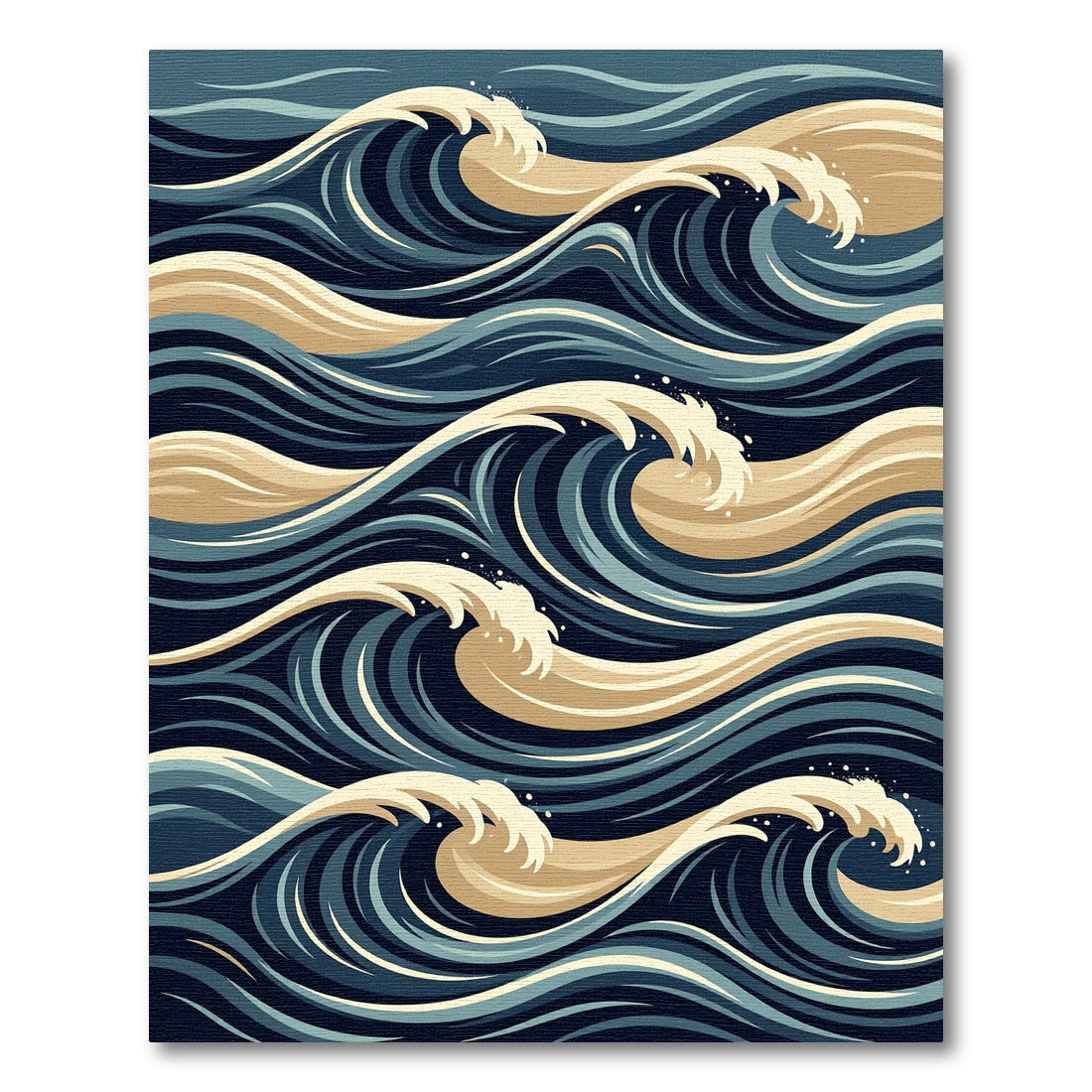 Deep Blue Tan Swirling Ocean Waves Rug