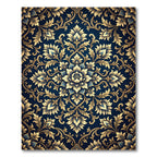 Golden Floral Medallion Navy Foliage Rug