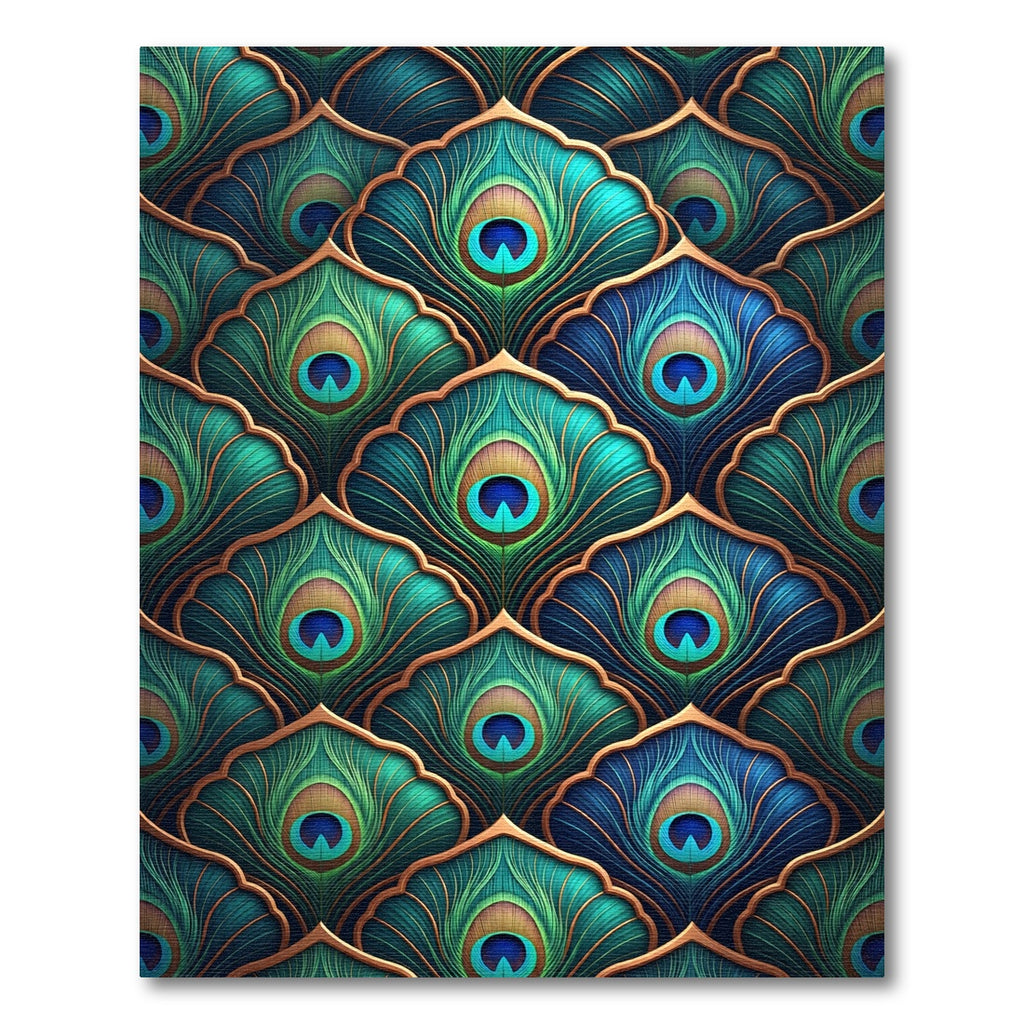 Emerald Peacock Feather Art Deco Rug