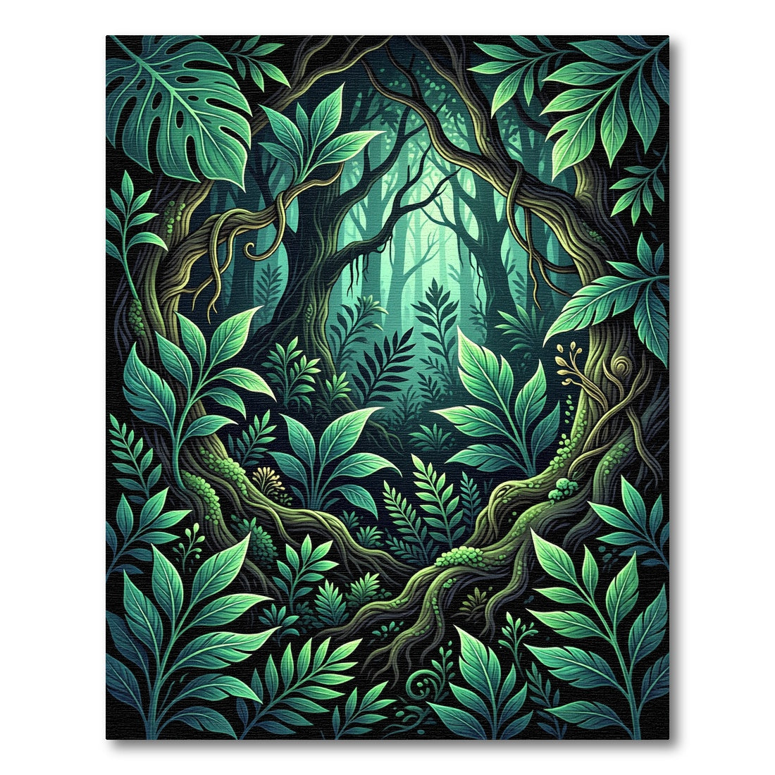 Lush Green Tropical Foliage Jungle Rug
