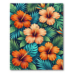 Vibrant Radiant Orange Tropical Hibiscus Rug