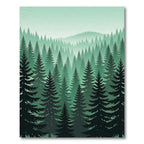 Misty Evergreen Forest Conifer Landscape Rug