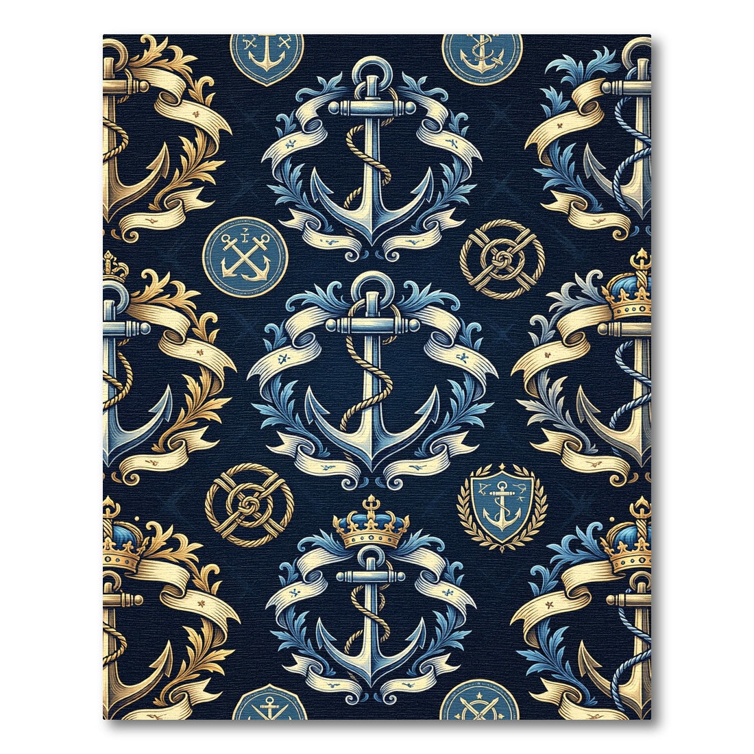 Nautical Anchor Laurel Wreath Emblem Rug