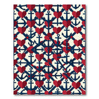 Nautical Red Hearts Anchor Lattice Rug