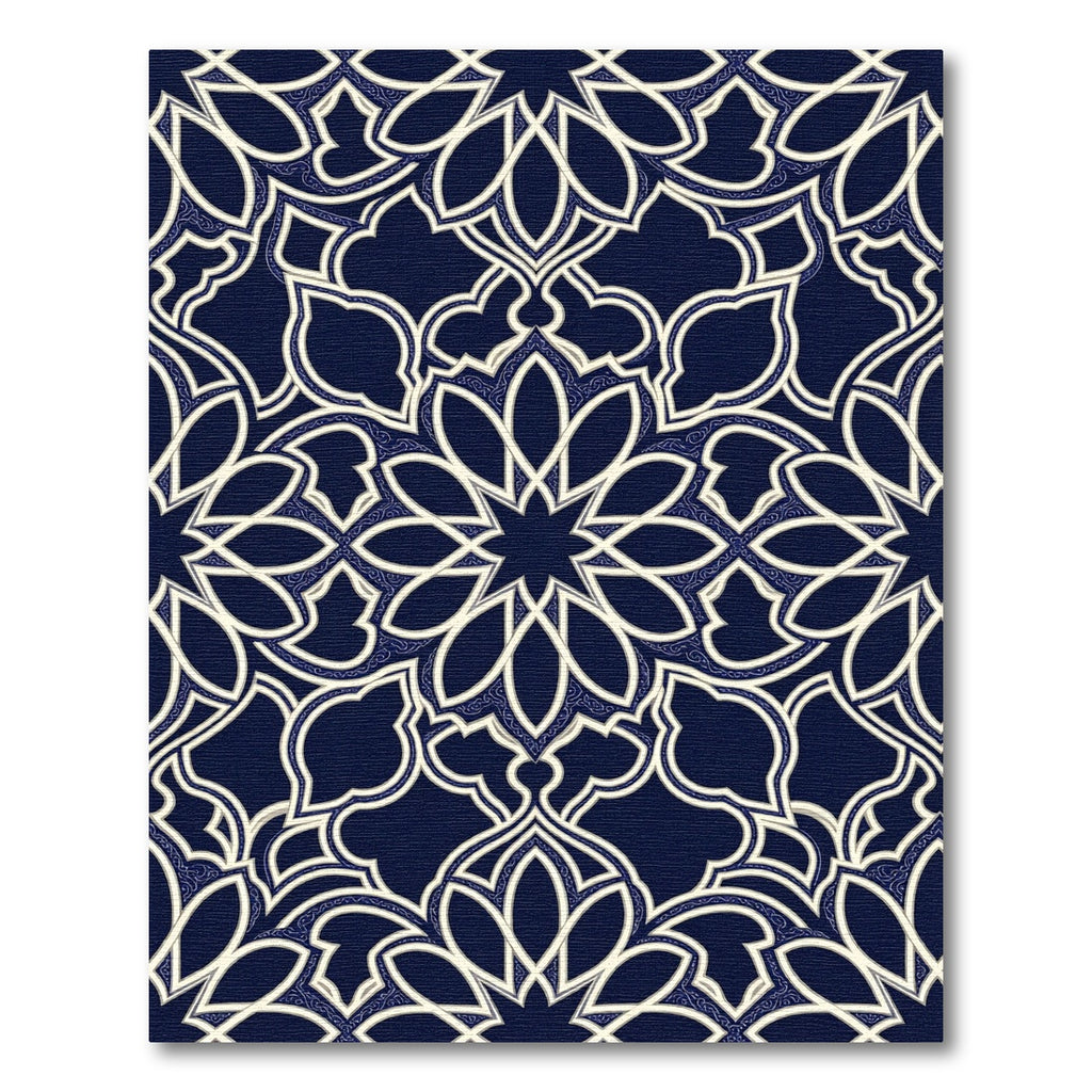 Midnight Blue Geometric Floral Filigree Rug