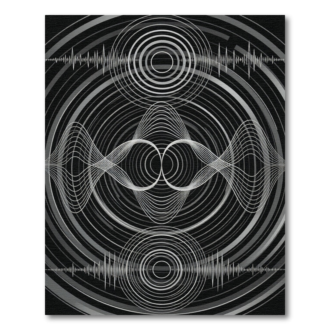 Monochrome Soundwave Concentric Circles Rug