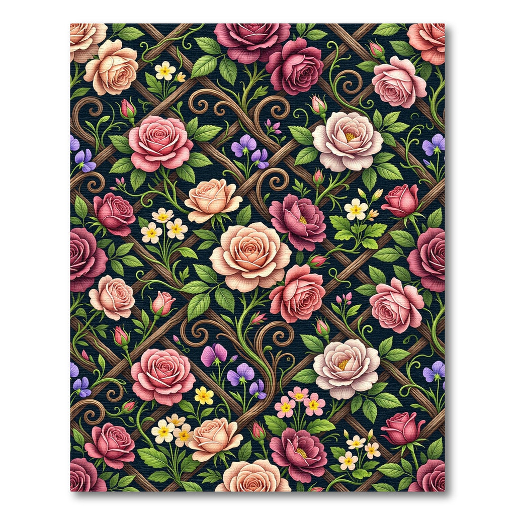 Romantic Rose Trellis Dark Floral Rug