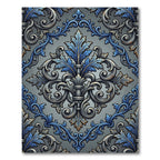 Ornate Blue Gray Damask Fleur Scroll Rug