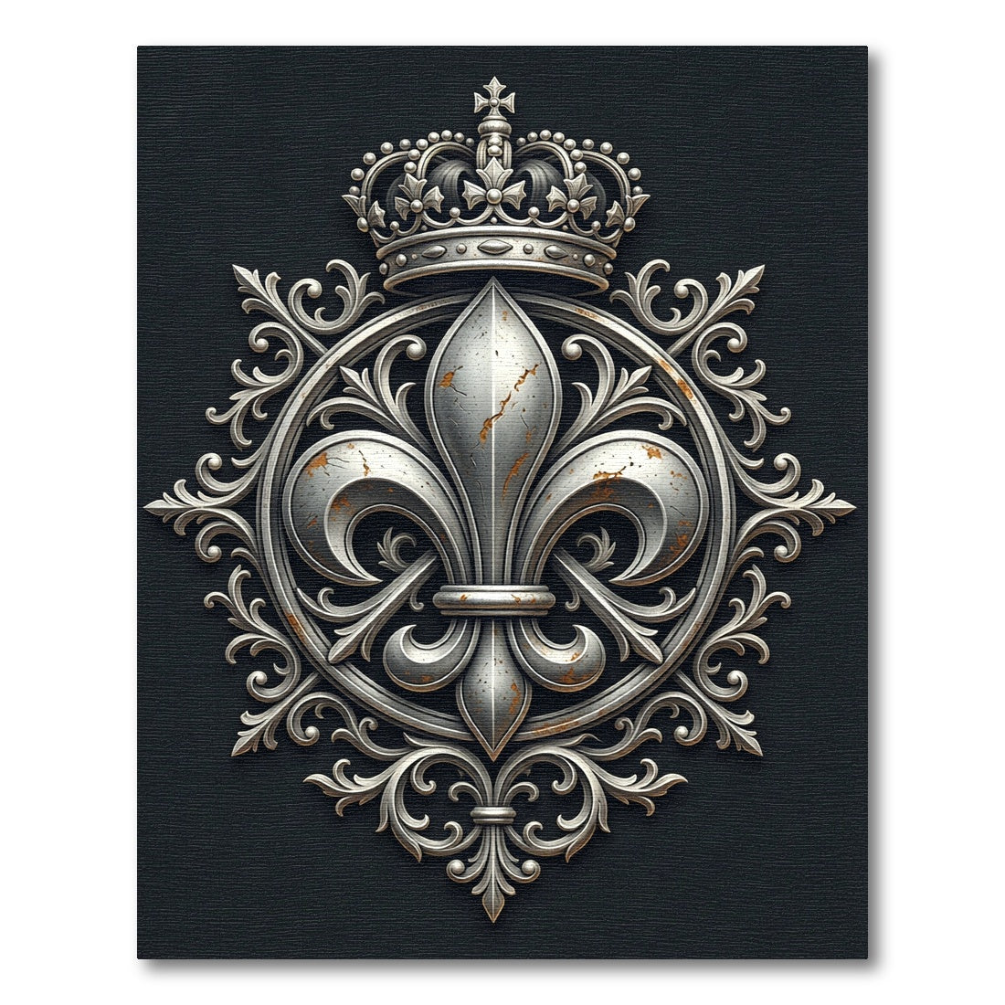 Silver Ornate Fleur-de-lis Royal Crest Rug